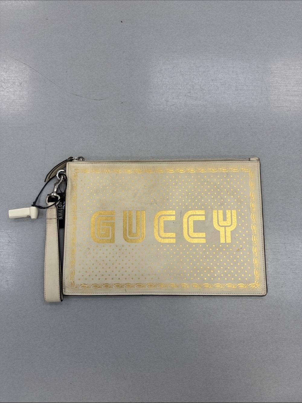 Gucci Cream Wristlet Clutch with Gold Logo